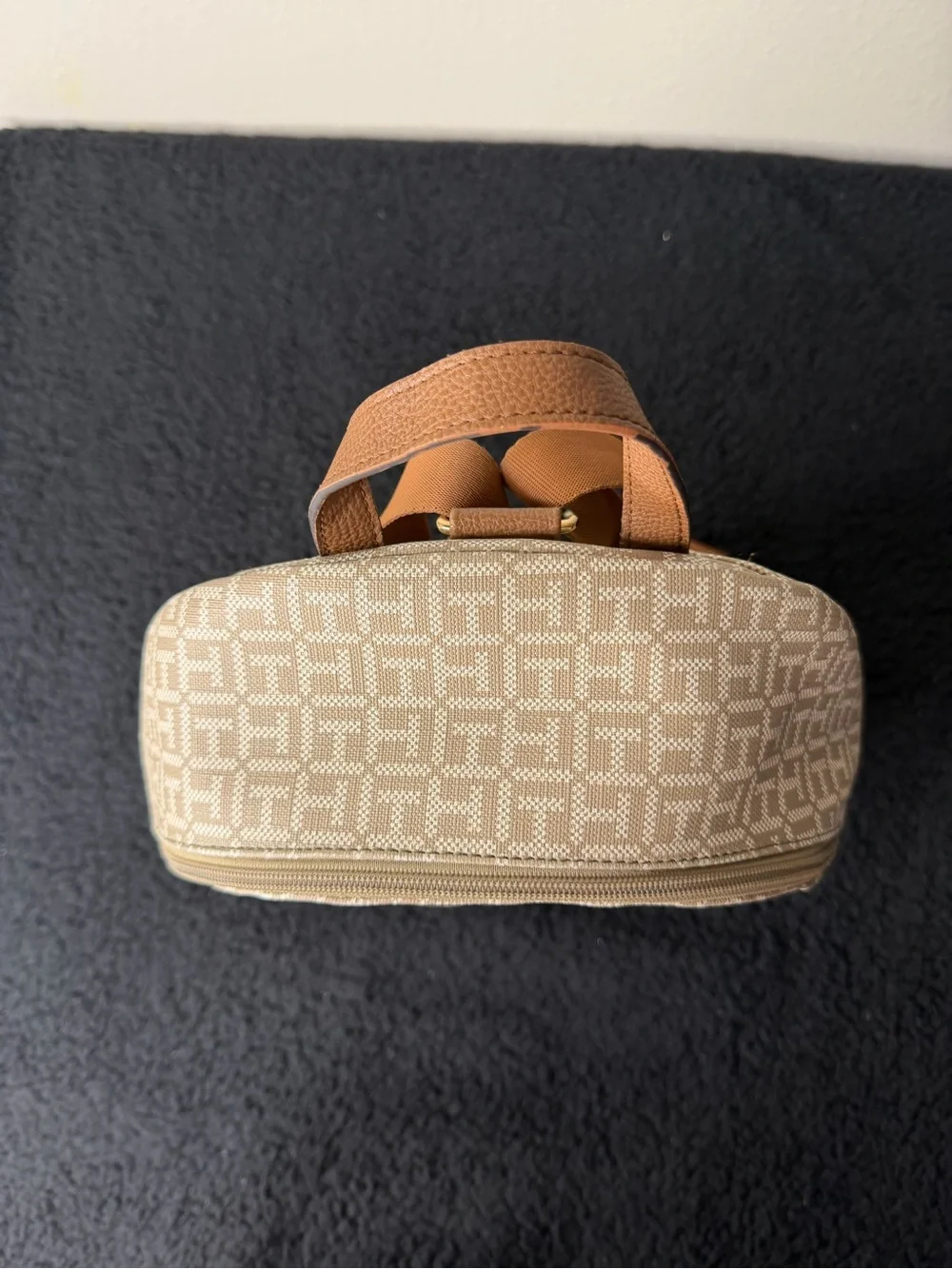 Tommy Hilfiger Women’s Monogram Backpack Logo Tan Beige Stripe